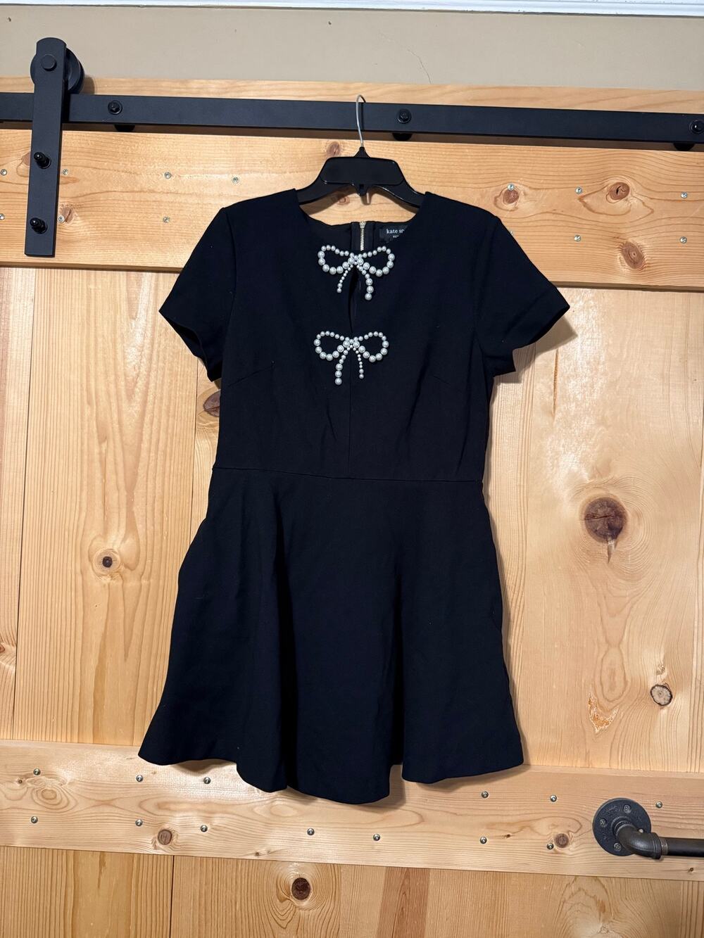 Kate Spade Black Dress Mini Pearl Bow Ponte Dress Size M